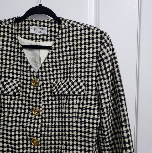 BRAEMAR JEREMY SCOTT 100% Wool Houndstooth Gold Buttons Blazer Jacket - Picture 6 of 14